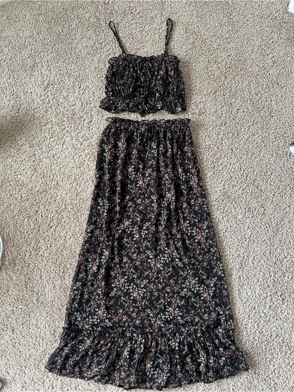 Thirty Thirty Black Floral Two-Piece Maxi Dress Set - Bohemian